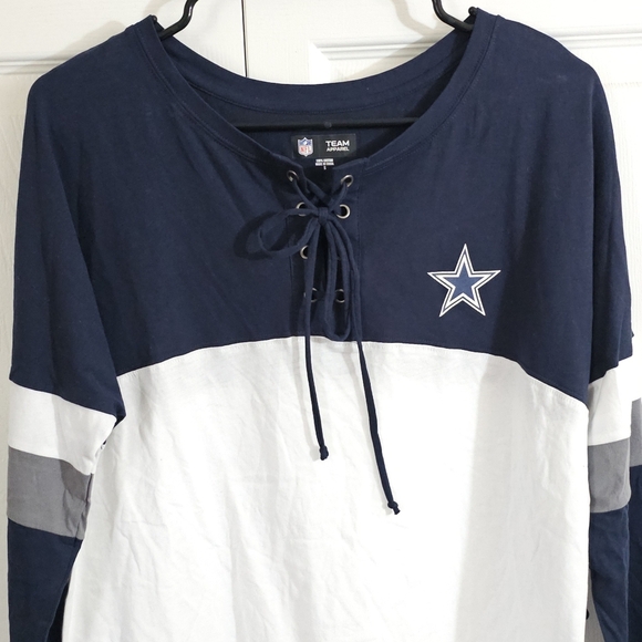 Dallas Cowboys NWT Laced Long Sleeve‎ Colorblock Tshirt Sports Football Athletic - Picture 2 of 7